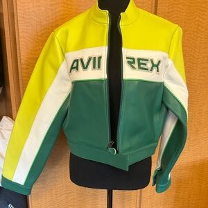 Avirex Cropped Moto Vibrant Green and Lime Leather Jacket
